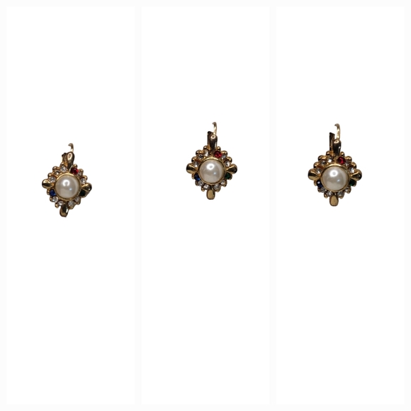 Vintage Faux Pearl & Rhinestone Earrings - Picture 10 of 16